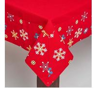 Nappe de Noël rectangulaire - HOMESCAPES - Bordure Flocons de neige Rouge - Tissu coton - 138 x 178 cm - Lavable et