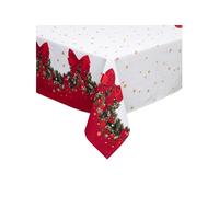 Atmosphera - Nappe de Noël réctangulaire motif guirlande - 140 x 360 cm - Blanc et rouge Rouge