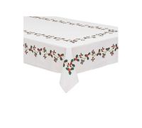 - Nappe de Noël rectangulaire motifs houx et baies - L. 140 x 360 cm - Blanc finition dorée