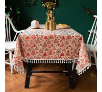 Nappe de Noël rectangulaire texturée en coton et lin, parfaite pour l'Action de grâce, Noël, les dîners de vacances, les fêtes de cuisine, les décorations d'arbre de Noël (rouge, vert), 140 x 260 cm