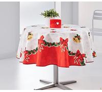 Nappe de Noël Ronde - Nappe de Table Anti-tâches - en Tissu Lavable - Nappe pour Noël (Noël Cloche, ø160 cm)
