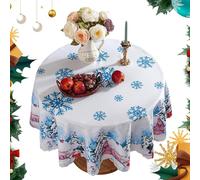 Nappe de Noël Ronde,Nappes de Noël Rondes | Chemin de table de 60 pouces avec impression de flocon de neige,Décorations de Noël bonhomme de neige réutilisables, nappe de vacances pour intérieur et ext