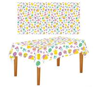 Nappe de Pâques rectangulaire en plastique imperméable pour fête de printemps, chasse aux œufs, anniversaire, réunion de famille, décoration facile à nettoyer - Blanc, jaune, vert, violet (Pâques n° 2