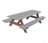 Nappe de pique-nique à carreaux Buffalo Protection coupe-vent | Polyester imperméable, bords élastiques, s'adapte aux tables standard, résistant au vent, ensemble de 3 pièces
