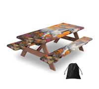 Nappe de pique-nique avec housses de banc, 182,9 cm, motif cheval blanc courant, imperméable, coupe-vent, avec bords élastiques, pour camping, terrasse