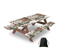 Nappe de pique-nique avec housses de banc de 183 cm, motif statue de la Liberté 250Th America Art - Imperméable et coupe-vent avec bords élastiques - Pour camping, terrasse