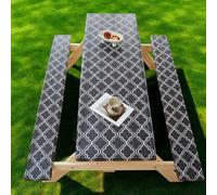 Nappe de pique-nique avec housses de banc - Oxford - Ajustée - Motif géométrique - Imperméable et résistant à l'huile - Pour tables rectangulaires et sièges - Pour terrasse, camping, jardin - Pour