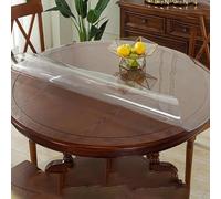 Nappe de protection de table ronde transparente, en plastique, 2 mm d'épaisseur, imperméable, ne rétrécit pas, sans odeur, sur mesure (130 cm, transparent)