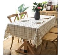 Nappe de Table à Manger Scandinave Polyester Carreaux Rectangulaire Blanc,140x220 cm