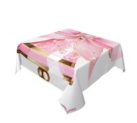 Nappe de table aquarelle avec cloche de Noël rose avec nœud - Lavable - Décoration pour cuisine - 152,4 x 152,4 cm