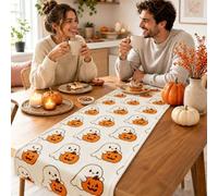 Nappe de table avec accents d'Halloween - Décoration festive pour salle à manger, cuisine, salle à manger, cheminée, bureau (blanc, 33 x 183 cm)