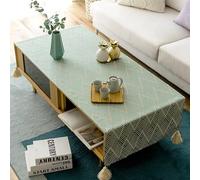 Nappe basse avec pompons - Nappe nordique en coton et lin imperméable pour salon, style japonais, pour bureau, étude, réfrigérateur, meuble TV (vert, 70 x 160 cm)