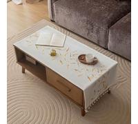 Nappe de table basse rectangulaire en coton et lin imperméable avec pampilles - Moderne et minimaliste avec broderie - Pour salon, table à manger, réfrigérateur, lave-linge (60 x 160 cm)