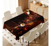 Nappe de Table Carrée 140x140 cm Motif Ville Nocturne | Nappe en polyester imperméable anti-taches, motif urbain, idéale pour cuisine, salle à manger, terrasse et jardin