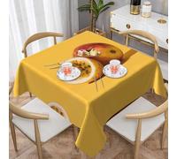Nappe de Table Carrée 140x140 cm Polyester Imperméable Anti-Tache Lavable Fruits Tropicaux sur Fond Jaune pour Cuisine Quotidienne Repas en Famille Balcon et Petit Jardin C-713