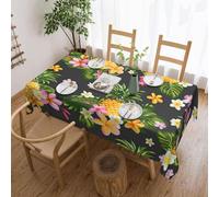 Nappe de Table Carrée 140x140 cm Polyester Imperméable Anti-Tache Lavable Impression Ananas et Frangipanier Tropicaux pour Cuisine Quotidienne Repas en Famille Balcon et Petit Jardin C-657