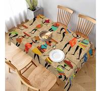 Nappe de Table Carrée 140x140 cm Polyester Imperméable Anti-Tache Lavable Impression Femmes Africaines Colorées pour Cuisine Quotidienne Repas en Famille Balcon et Petit Jardin C-587