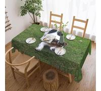 Nappe de Table Carrée 140x140 cm Polyester Imperméable Anti-Tache Lavable Impression Jack Russell Terrier sur Gazon Vert pour Cuisine Quotidienne Repas en Famille Balcon et Petit Jardin C-1175