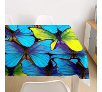 Nappe de Table Carrée 140x140 cm Polyester Imperméable Anti-Tache Lavable Motif Papillon Bleu Vif pour Cuisine Quotidienne Repas en Famille Balcon et Petit Jardin C-650
