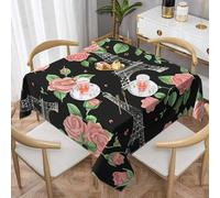 Nappe de Table Carrée 140x140 cm Polyester Imperméable Anti-Tache Lavable Motif Rose et Ville pour Cuisine Quotidienne Repas en Famille Balcon et Petit Jardin C-706