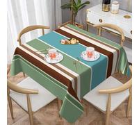 Nappe de Table Carrée 140x140 cm Polyester Imperméable Anti-Tache Lavable Rayé Vert D’Eau et Marron pour Cuisine Quotidienne Repas en Famille Balcon et Petit Jardin C-825