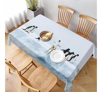 Nappe de Table Carrée 140x140 cm Polyester Imperméable Anti-Tache Lavable Scène de Neige avec Pingouin pour Cuisine Quotidienne Repas en Famille Balcon et Petit Jardin C-916
