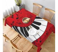 Nappe de Table Carrée 140x140 cm Polyester Imperméable Anti-Tache Lavable Touches de Piano et Notes Musicales sur Fond Rouge pour Cuisine Quotidienne Repas en Famille Balcon et Petit Jardin C-818