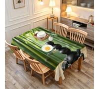 Nappe de Table Carrée 150x150 cm Anti-Tache sans Repassage Motif 3D Pierres Noires Imperméable Polyester, Nappe Bambou Vert pour Grand Jardin & Terrasse d.904