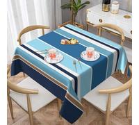 Nappe de Table Carrée 150x150 cm Polyester Imperméable Anti-Tache Lavable Rayé Bleu Marin et Blanc pour Table Carrée Repas en Famille Jardin et Balcon C-1001