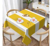 Nappe de Table Carrée 150x150 cm Polyester Imperméable Anti-Tache Lavable Rayé Large Jaune Vif et Blanc pour Table Carrée Repas en Famille Jardin et Balcon C-938