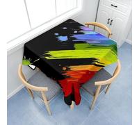 Nappe de Table Carrée 150x150 cm Polyester Imperméable Anti-Tache Lavable Traces de Peinture Multicolores sur Fond Noir pour Table Carrée Repas en Famille Jardin et Balcon C-1022
