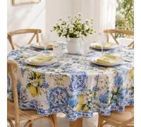 Nappe de table citron méditerranéenne, imprimé de carreaux bleus et d'agrumes, couverture de table à manger convenant pour la décoration de fête d'anniversaire et les événements de vacances, nappe de 