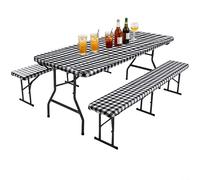 Nappe de table de pique-nique élastique, imperméable, réutilisable | Ensemble de housses de banc, pour table de pique-nique, camping, extérieur, fête, repas, barbecue, travail, peinture