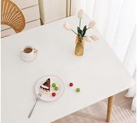 Nappe de table élastique imperméable en cuir PU avec sangles extensibles pour intérieur/extérieur, cuisine et jardin (blanc 80 x 80 cm)