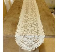 Nappe de table en dentelle florale tissée blanche 33 x 193 cm pour chemin de table pour fête, dîner