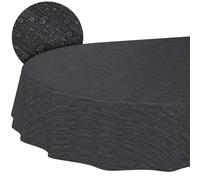 Nappe de Table en Toile cirée - Aspect Lin - Facile d'entretien et imperméable - 160 x 140 cm (Ovale) - Bord coupé - Anthracite