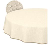 Nappe de Table en Toile cirée - Aspect Lin - Facile d'entretien et imperméable - Ronde - avec Ourlet - 140 cm (Ronde)