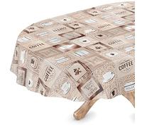 Nappe de Table en Toile cirée, Lavable, Bord coupé, Style café, Ovale 140 x 160 cm, Facile à Entretenir