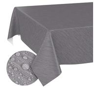 Nappe de table en toile cirée, lavable, bord découpé, aspect textile, pour table de jardin, grise, 300 x 140 cm