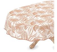 Nappe de table en toile cirée - Lavable, ovale, avec ourlet, beige katrin, facile d'entretien - 140 x 200 cm
