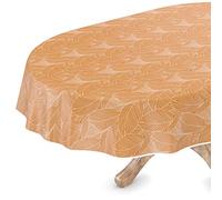 Nappe de table en toile cirée - Lavable, ovale, avec ourlet - Mathilda - Marron clair, beige - Facile d'entretien - 140 x 200 cm