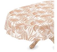 Nappe de table en toile cirée lavable, ovale, bord coupé, Katrin beige, facile d'entretien, 140 x 220 cm
