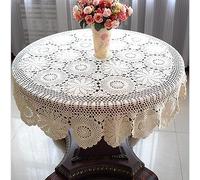 Nappe de table faite à la main au crochet - Jolie nappe ronde en coton - 220 cm - Beige