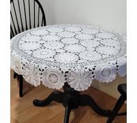 Nappe de table faite à la main au crochet - Nappe ronde en coton - 170 cm - Blanc