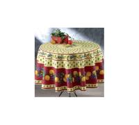Nappe de Table Provençale Ronde 180cm, Linge Table Anti-Tâche Glycine, 100% Polyester Coloris Citron-Rouge