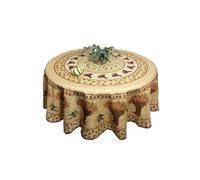 Nappe de Table Provençale Ronde180cm, Anti-Tâche avec Motif Bouquet De Blé, 100% Polyester Coloris Beige