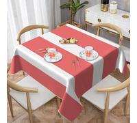 Nappe de Table Rectangulaire 100x150 cm Polyester Imperméable Anti-Tache Lavable Rayé Large Rose Corail et Blanc pour Appartement Balcon Petit Jardin Picnic Cuisine C-695