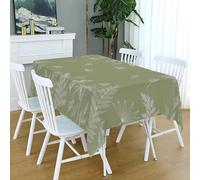 Nappe de Table Rectangulaire 130x180 cm Polyester Imperméable Anti-Tache Lavable Art Linéaire Botanique Vert Sauge et Blanc pour Cuisine Terrasse Jardin et Repas de Fête C-1165