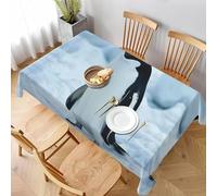 Nappe de Table Rectangulaire 130x180 cm Polyester Imperméable Anti-Tache Lavable Impression Pinguin pour Cuisine Terrasse Jardin et Repas de Fête C-717