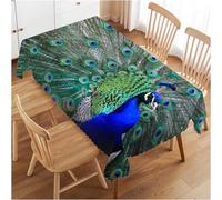 Nappe de Table Rectangulaire 130x180 cm Polyester Imperméable Anti-Tache Lavable Motif Plume de Paon pour Cuisine Terrasse Jardin et Repas de Fête C-843